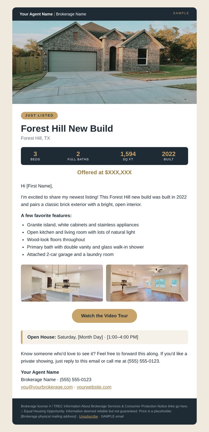Sample just listed email